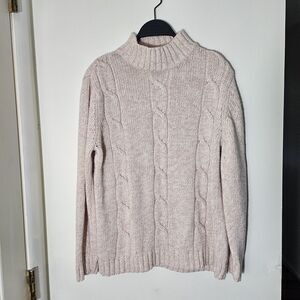 Vintage Carolyn Taylor Cable Sweater, Women's Size Small, Pink Flecked Mock Neck